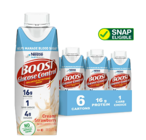 BOOST Glucose Control Nutritional Drink, Creamy Strawberry, 16 g Protein, 6 - 8 fl oz Cartons