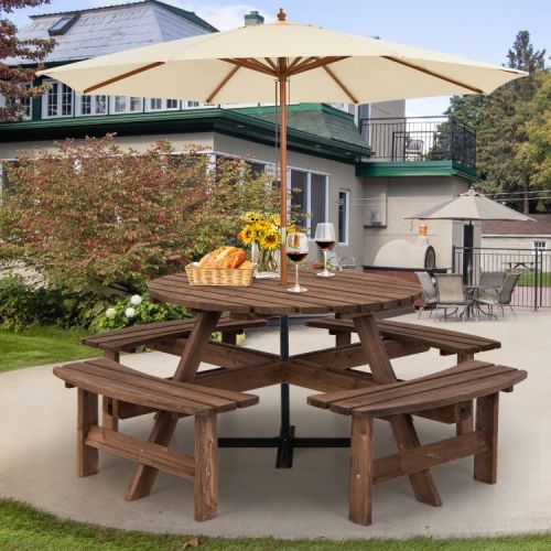 Patio 8 Seat Wood Picnic Dining Seat Bench Set Patio 8 Seat Wood Picnic Dining Seat Bench Set