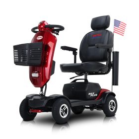 MAX PLUS RED 4 Wheels Outdoor Compact Mobility Scooter with 2pcs*20AH Lead acid Battery, 16 Miles, Cup Holders & USB charger Port