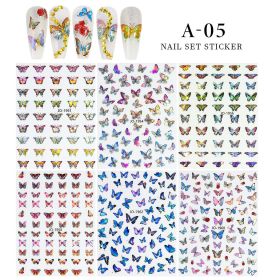 6PCS a Bag New Decoration Nail Stickers Ins Colorful 3D Floral Butterfly Laser Design DIY Adhesive Nail Sticker (Kinds: A-05)