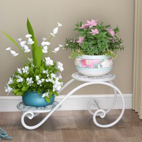 2-Tier Metal Plant Stand Storage Rack Shelf Flower Pot Holder Display Shelf (Color: White)