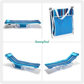 Beach Lounge Chair, Reclining Beach Chairs, 180-degree & Lay Flat (Color: blue stripe)